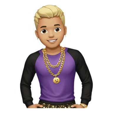 Chris Brown with blonde hair, black sequin baggy pants, shirtless with necklace sticker