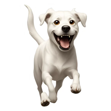 A smiling shit running after a white dog sticker