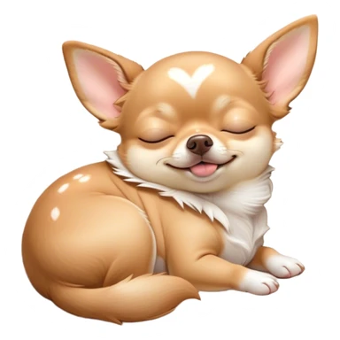 Cinematic Meme-Worthy Chubby Sleeping Fawn Chihuahua Portrait Emoji, Head resting peacefully with a contented smile, showcasing a delightfully chubby build and a luxuriously soft fawn coat, eyes shut in a serene nap, Simplified yet hilariously adorable features, highly detailed, glowing with a soft, drowsy light, high shine, relaxed and utterly lovable, stylized with an air of playful laziness, bright and heartwarming, soft glowing outline, capturing the essence of a comically sleepy Fawn Chihuahua, so meme-worthy it feels like it could instantly become the next viral sensation of adorable slumber! sticker
