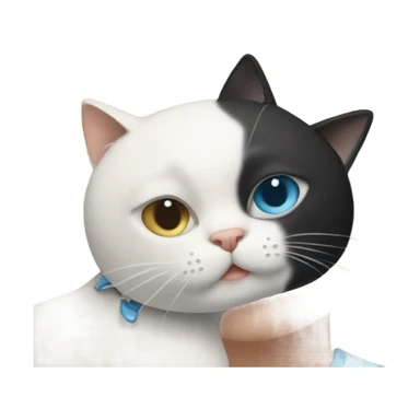 Blonde girl with blue eyes holding a white with black cat sticker