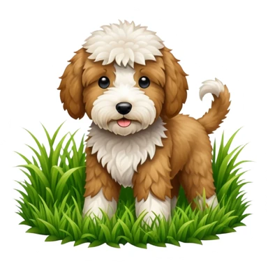 Golden doodle cutting grass sticker