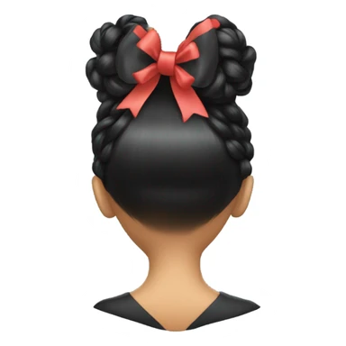 black open hair from behind with a light red bow sticker