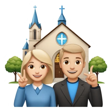 couple pointing to a church in the background sticker