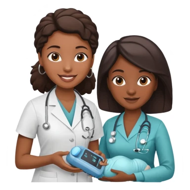 black female doctor and white ultrasound technician performing a fetal ultrasound sticker