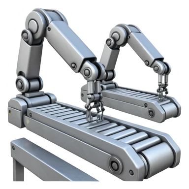 robot arms which is picking block on conveyorbelt sticker