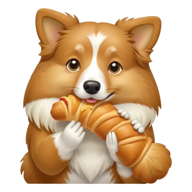 Light Shetland sheepdog eating croissant sticker