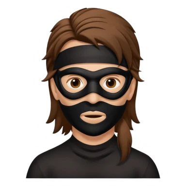A guy with a brown mullet and a black mask over his mouth and nose sticker