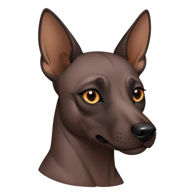 Cinematic Noble Xoloitzcuintle dog Portrait Emoji, Poised and regal, with a sleek, muscular build and smooth, hairless ebony skin accented by subtle wrinkles, deep-set soulful dark eyes, Simplified yet sharp and sophisticated features, highly detailed, glowing with a soft, dignified glow, high shine, intelligent and loyal, stylized with an air of ancient grace, focused and attentive, soft glowing outline, capturing the essence of a watchful and confident guardian, so majestic it feels as though it could stride out of the screen with effortless authority! sticker