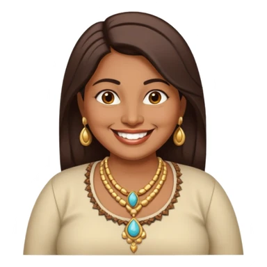 40 yr old chubby indian woman, dark skin, straight brown hair, big smile, white teeth, western clothes sticker