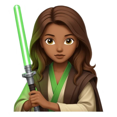 Ios 18, starwars green lightsaber jedi woman long brow hair  sticker