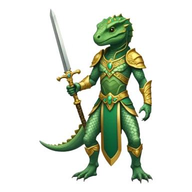 full body reptilian humanoid in ancient outfit holding a gold sword ornate details sticker