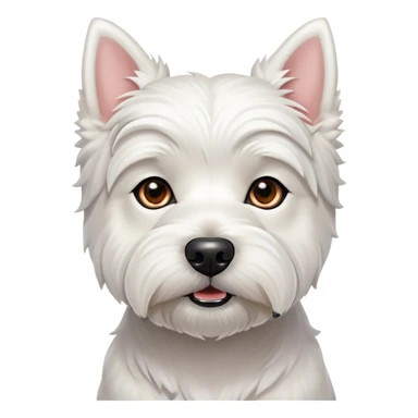 Cinematic Noble West Highland White Terrier Portrait Emoji, Poised and regal, with a compact, sturdy build and a pristine, well-groomed pure white coat, deep-set soulful dark eyes, Simplified yet sharp and sophisticated features, highly detailed, glowing with a soft, dignified glow, high shine, intelligent and loyal, stylized with an air of confidence, focused and attentive, soft glowing outline, capturing the essence of a watchful and determined companion, so majestic it feels as though it could trot out of the screen with effortless authority! sticker