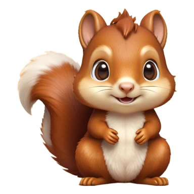 Cinematic Cute Squirrel Portrait Emoji, Head tilted playfully and inquisitively, featuring a fluffy, vibrant auburn Fur with a delicate cream belly and a bushy tail, round, sparkling eyes filled with curious mischief, Simplified yet irresistibly adorable features, highly detailed, glowing with a warm, friendly glow, high shine, affectionate and lively, stylized with a touch of woodland whimsy, bright and endearing, soft glowing outline, capturing the essence of a mischievous yet loving squirrel, so playful it feels like it could leap out of the screen and into your arms! sticker