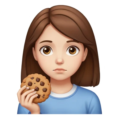 Sad girl with brown hair holding a cookie  sticker