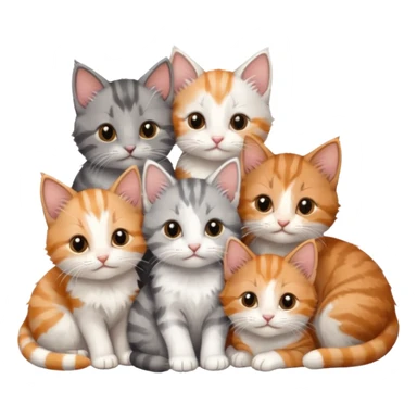 6 tiny kittens cuddling together all various different natural colours including grey and white, ginger and white, calico, grey, and brown tabby and white sticker