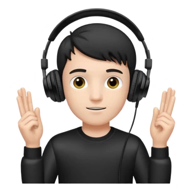 a boy with headphone in his hand not his head sticker