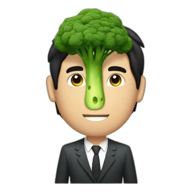 a slender mexican man with dark hair and scruff holding a broccoli sticker