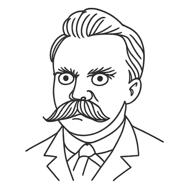 a hand drawn black outline portrait of philosopher Friderich Nietzsche with similar-sized eyes based a famous portrait of him sticker