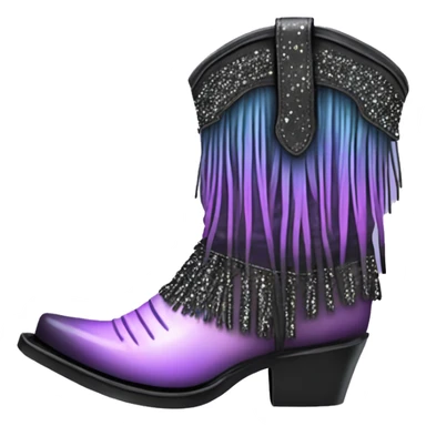 Realistic pastel purple to black ombre pair of fashion cowgirl boots with sparkly shiny glitter fringe on them. sticker