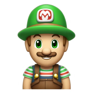 bavarian october fest visitor in super mario style. With a green hat, blue and white stripes shirt and brown leather pants.  sticker