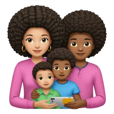 Polaroid photo with a dark woman with an afro hairstyle and a green blouse, two children: a boy with straight hair and a blue shirt, and a baby girl in a pink shirt. All are smiling. sticker