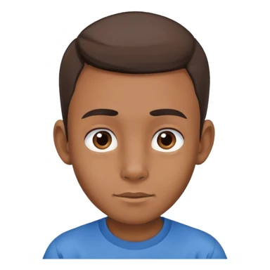 make an emoji of face of a young 11 year old boy wearing blue plain t-shirt and brown skintone with strait hairs and big ears and eye brows sticker