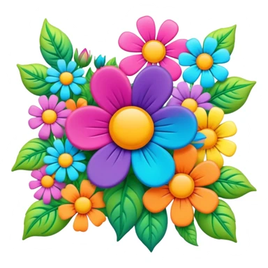 3D, psychedelic colored hippie style corner flower border sticker