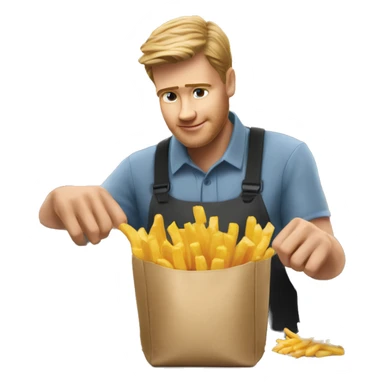 white man mcdonalds worker putting the fries in the bag sticker