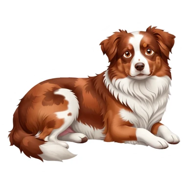 Red merle Australian Shepherd dog laying down, copper and white spotted coat, relaxed pose sticker