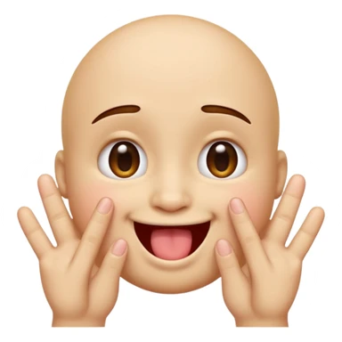 cute emoji-style face, no tongue, two hands with index fingers pressing into cheeks, making a squishy face sticker