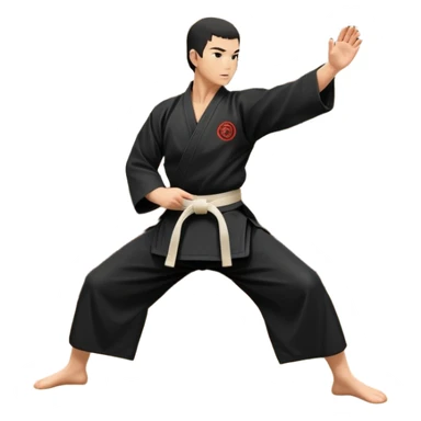 An icon depicting a martial artist in a black gi performing an Aikido technique in a dojo. The background showcases wooden floors, traditional dojo decor, and soft lighting that creates a peaceful yet focused atmosphere. The Aikido practitioner demonstrates fluid movement and precision.  sticker