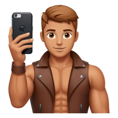 muscular boy taking selfie wearing leather sticker