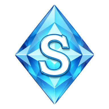 Create a custom emoji badge featuring a stylized, glossy letter “S”. Style it after the Diamond rank from League of Legends. Use crystalline blue tones, sharp reflections, faceted textures, and a high-end glowing frame.
 sticker
