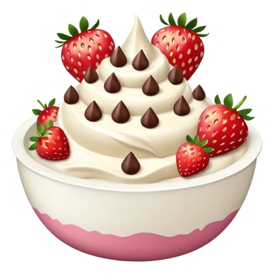 frozen yoghurt bowl with chocolate chips and fruit sticker