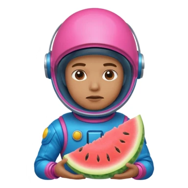 Neon pink and blue spaceman side eye eating melon looking suspicious sticker