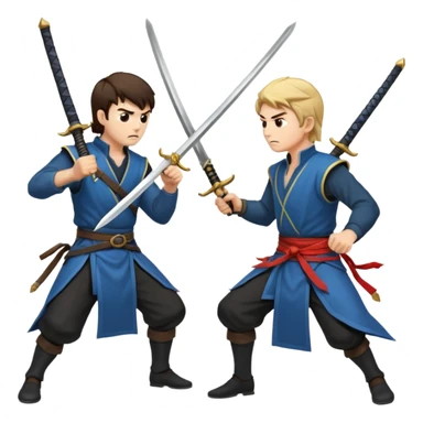 two men fighting a duel with swords sticker