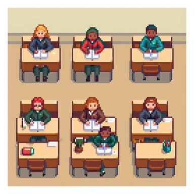 group of students sitting at desks sticker