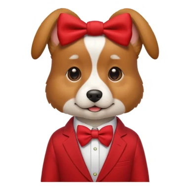 dog with bow in red suit. sticker