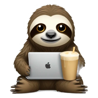 tired sloth with laptop and ice latte sticker