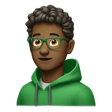 a brunnete guy with a bull cut and he wears glasses and green hoodies he also carry’s a water bottle sticker
