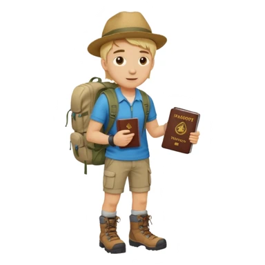 blonde haired Traveler character with passport, backpacker, male sticker