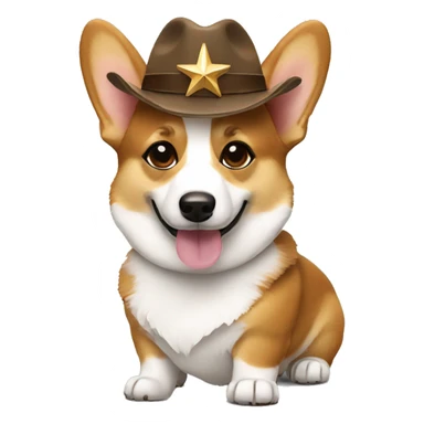 Corgi wearing shades and a brown fitted hat with a star on it sticker