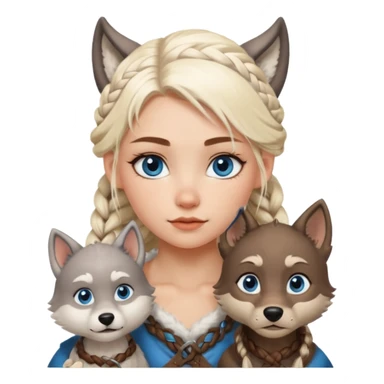 Viking platinum blonde girl with braid and blue eyes. Wolf pet sticker