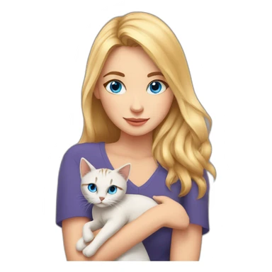 a beautiful fair-haired girl with blue eyes holds a cat of Bengal origin in her arms sticker