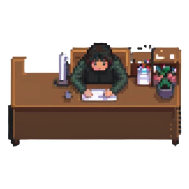 person sitting at a desk crying sticker