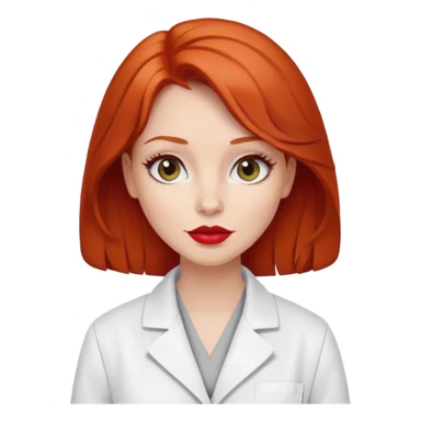 Redhead woman with gray eyes and red lipstick wearing a lab coat looking smug sticker