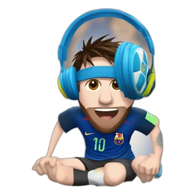 messi levantando la copa del mundo con auriculares gamer sticker