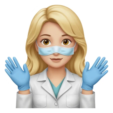 enfermera rubia con pelo largo, con mascarilla y guantes que aperezcan las dos manos sticker