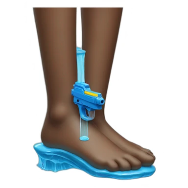 Foot holding a water pistol sticker