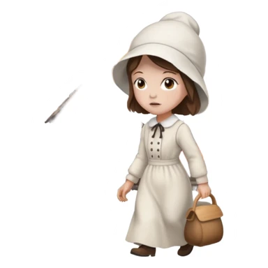 handmaids tale style woman burning house down walking away from house. shes wearing the nun hands maid tale hat cant see her face with brown hair  sticker